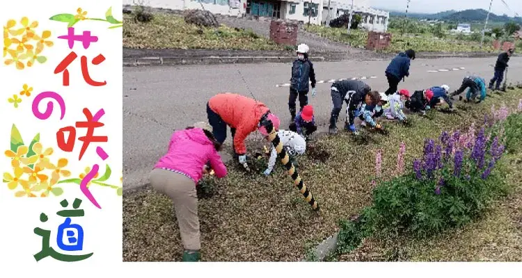 地域の道路沿いなどに花植え